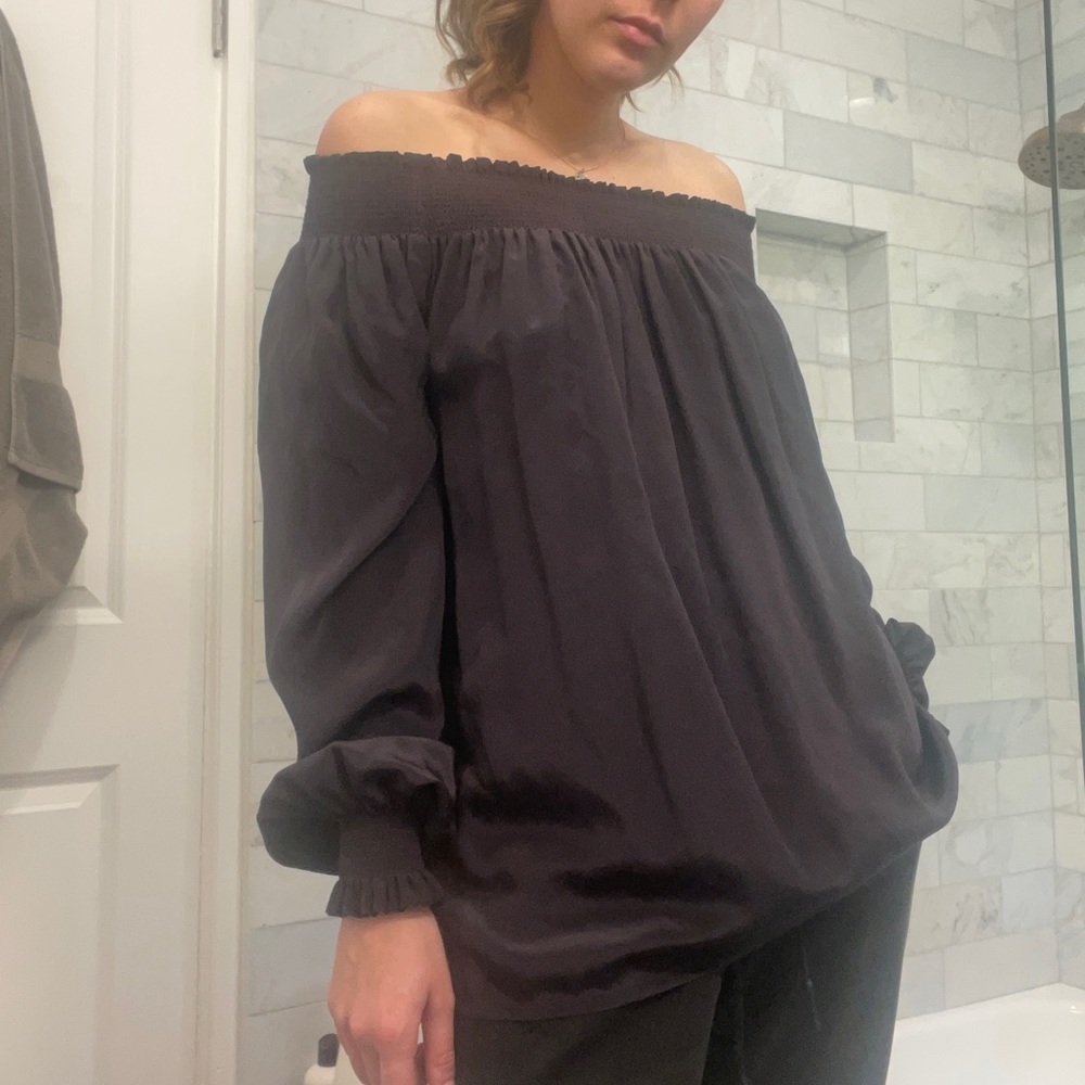 Sunner Off Shoulder Long Sleeve Silk Blouse